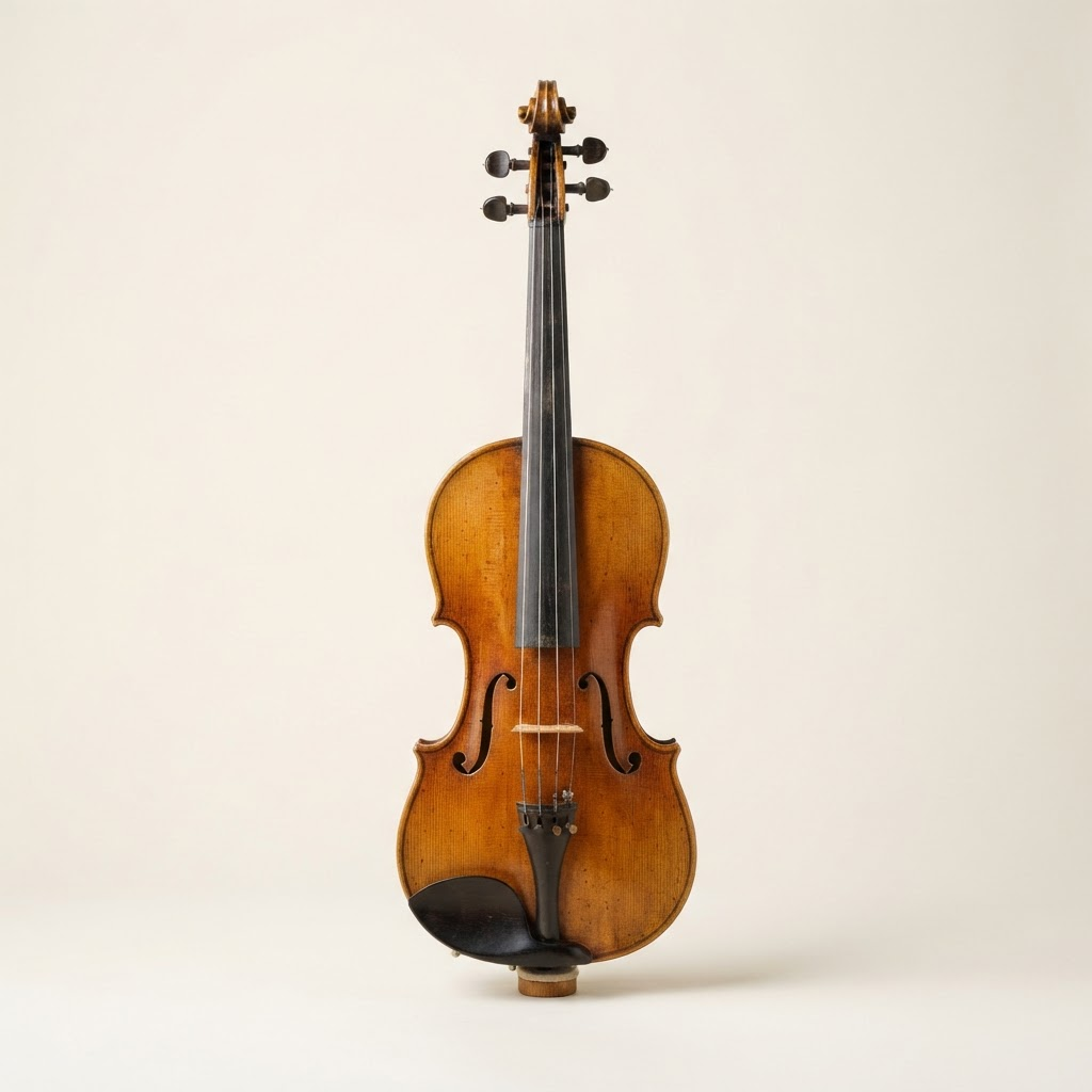 Front view of the vintage French violin